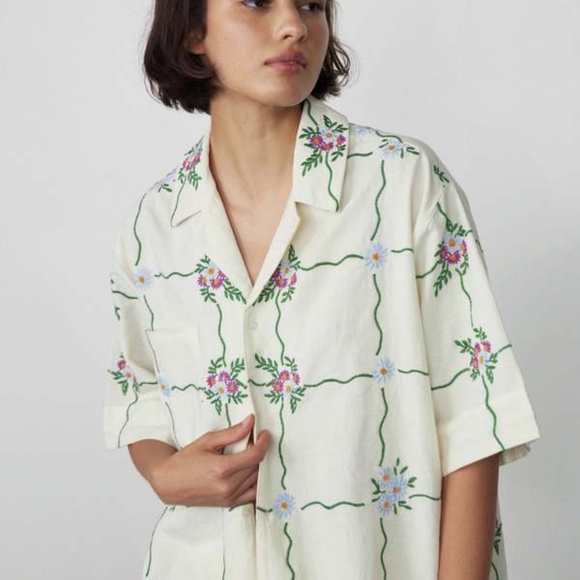 Damson Madder Oversized Short-Sleeve Organic Cotton Tablecloth Shirt size 8 - Picture 1 of 7